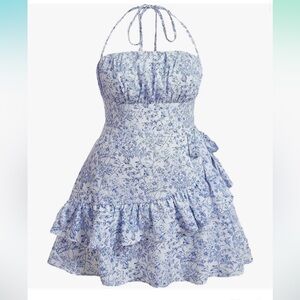 Plus size blue floral dress 4X Women's Floral Sleeveless Halter Neck Dress